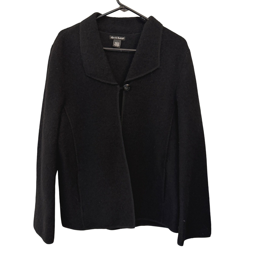 Alexandra Bartlett Boiled Wool Jacket Women L Black Excellent Single Button Coat